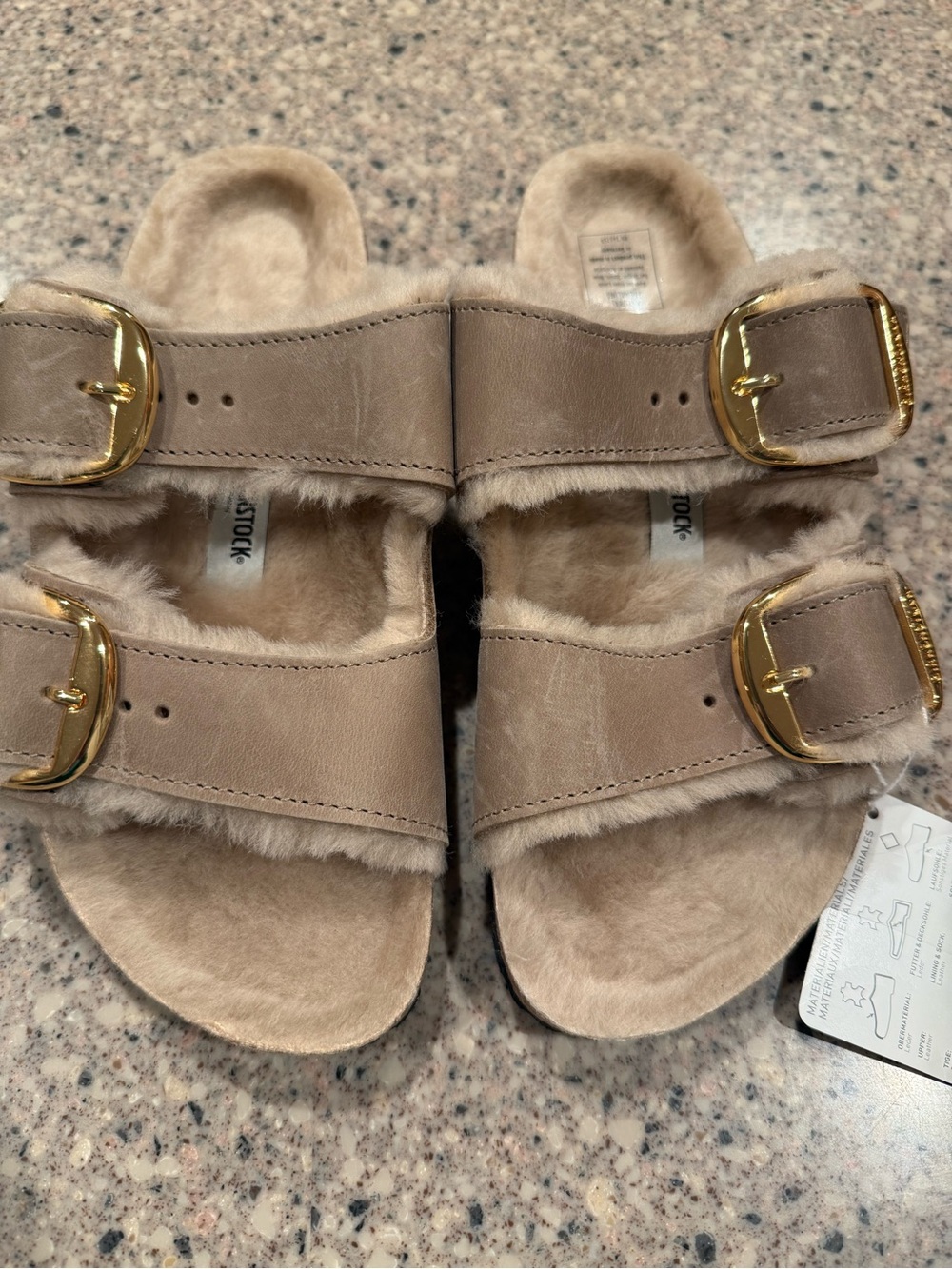 Birkenstock Arizona shearling big buckle size 38 tobacco brown